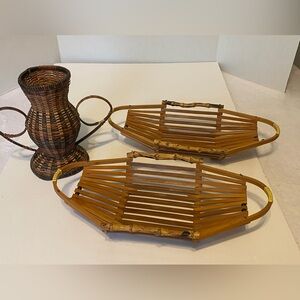 Collection of 3 Vintage Wicker/Bamboo Baskets/Vase